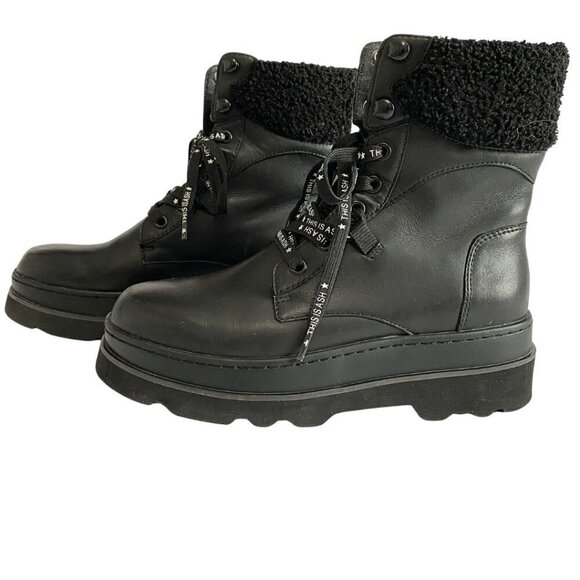 ASH SIBERIA BLACK LEATHER SHEARLING LACE UP WINTER BOOTS - 37 (6) - Picture 1 of 8
